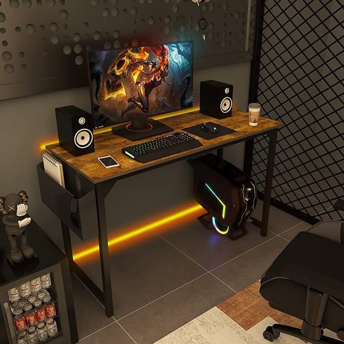 Small Computer Desk 31 Inch Small Office Desk Writing Desks Home Office Desks Small Space Desk Study Table Modern Simple Style Work Table with Storage Bag Headphone Hook Metal Frame for Home, Bedroom - LeafyLoom