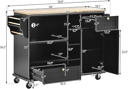 Kitchen Island with Storage on Wheels,Kitchen Island Cart w/Wine Storage Rack and 2 Drawers, Solid Wood Desktop Buffet Server Sideboard for Dining Room, Coffee Bar - LeafyLoom