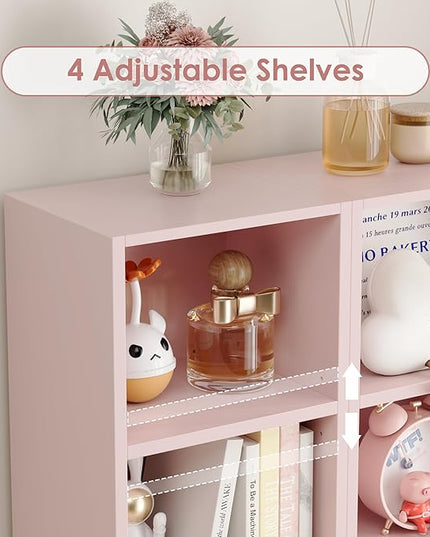 FOTOSOK 8-Tier Media Tower Rack, 11.6 X 9.3 X 70.9 Inches CD DVD Slim Storage Cabinet with Adjustable Shelves, Tall Narrow Bookcase Display Bookshelf for Home Office, Pink - LeafyLoom
