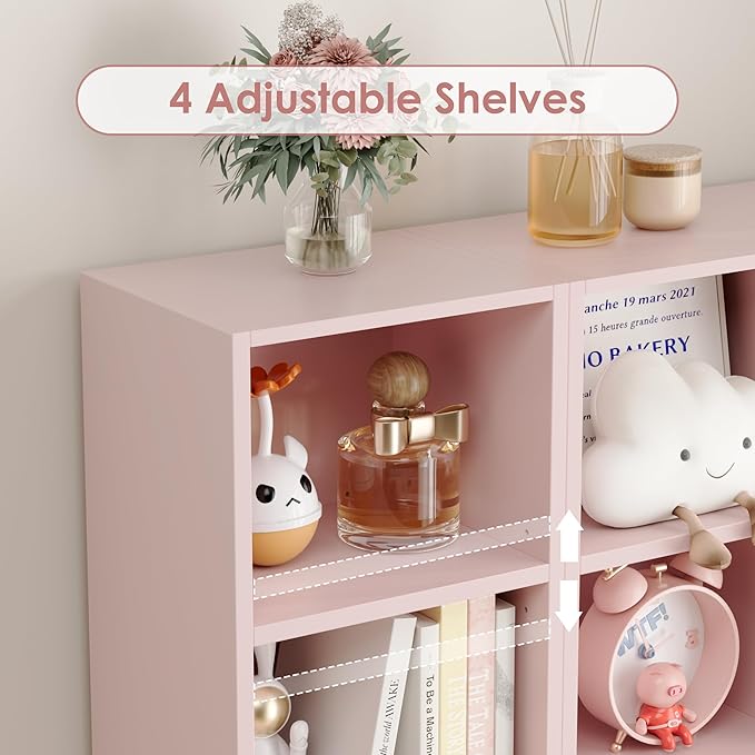 FOTOSOK 8-Tier Media Tower Rack, 11.6 X 9.3 X 70.9 Inches CD DVD Slim Storage Cabinet with Adjustable Shelves, Tall Narrow Bookcase Display Bookshelf for Home Office, Pink - LeafyLoom