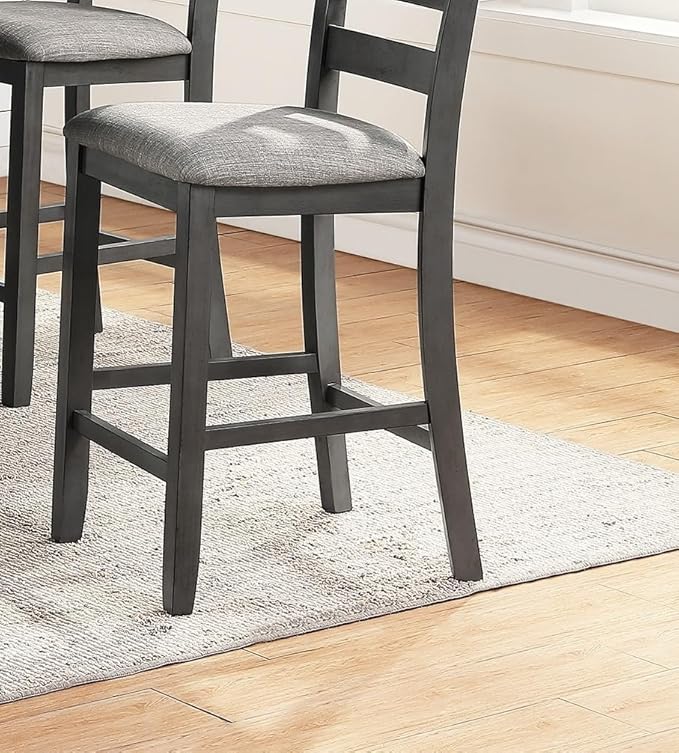NicBex Small Dining Table Set for 4 Breakfast Nook Table Set Counter Height 5Pc Set Square Dining Table with Shelves Cushion Seat Ladder Back High Chairs Solid Wood, Grey - LeafyLoom