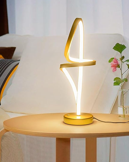 Modern Table Lamp,RGB Table Lamp，LED Spiral Lamp, Gold Bedside Lamp with 7 Colors 10 Light Modes, Touch Dimmable Nightstand Lamp for Bedroom Living Room Home Office, 15W - LeafyLoom