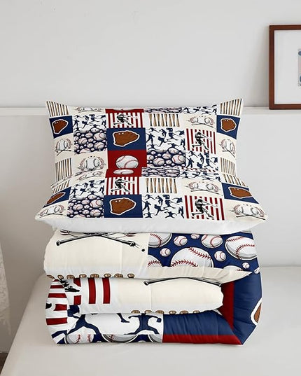 Erosebridal Kids Baseball Full Comforter Set for Boys,Teen Baseball Athlete Bedding Set Room Decor Sports Theme Bed Comforter Sets Baseball Bat Gloves Quilt Duvet with 2 Pillow Cases Red Navy Blue - LeafyLoom