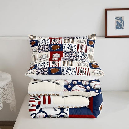 Erosebridal Kids Baseball Full Comforter Set for Boys,Teen Baseball Athlete Bedding Set Room Decor Sports Theme Bed Comforter Sets Baseball Bat Gloves Quilt Duvet with 2 Pillow Cases Red Navy Blue - LeafyLoom