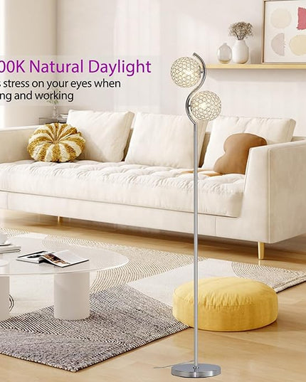 Crystal Floor Lamp, Elegant Standing Lamp, Modern Floor Lamp Chrome Finish Tall Pole Lamp, Modern Standing Lamp with On/Off Foot Switch for Living Room, Girl Bedroom, Dresser, Office, E26 Base - LeafyLoom
