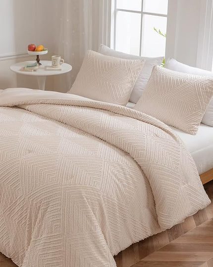California King Comforter Set, Tufted Beige Comforter Set Queen, Boho Bedding Comforter Sets Extra Fluffy, Ideal for All Seasons 3 Pieces (1 Comforter, 2 Pillowcases) - LeafyLoom