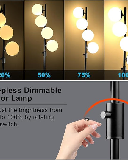 Lightdot 64IN Mid Century Globe Floor Lamp, Dimmable (Brightness Adjustable) Black Floor Lamp with 3000K G9 Bulbs Included, Modern Standing Lamps for Living Room Bedroom Office - LeafyLoom