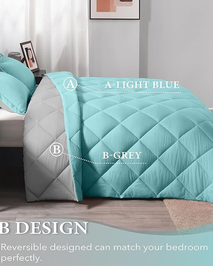 downluxe Twin Comforter Set - Turquoise and Grey Twin Comforter, Soft Bedding Sets for All Seasons -2 Pieces - 1 Comforter (66"x92") and 1 Pillow Sham(20"x26") - LeafyLoom