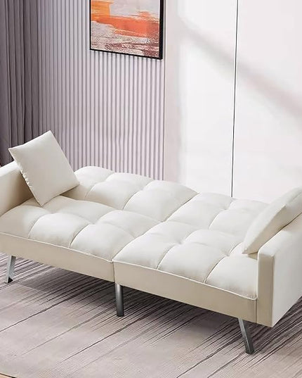 Sofa Modern Convertible Folding Lounge Couch Loveseat Daybed Living Room Furniture Sets with 2 Pillows,3 Adjustable Angles Backrest with 6 Metal Legs for Bedroom,Office-White Sofá - LeafyLoom