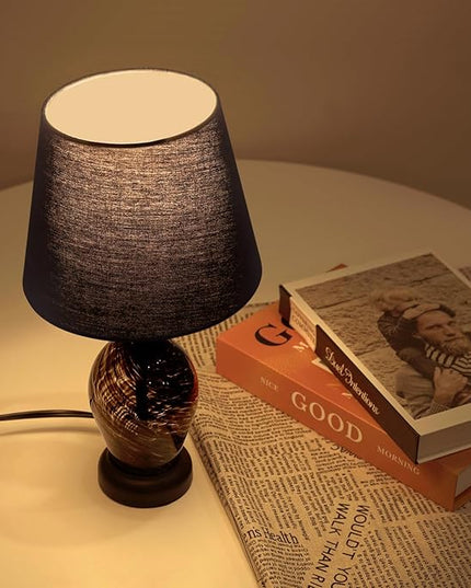 Bedside Table Lamp, 14 inch Glass Lamp for Living Room, Wine Bottle Shape Body, Bulb Included, Warm Ambient Lighting, Gift for Christmas New Year, Black - LeafyLoom