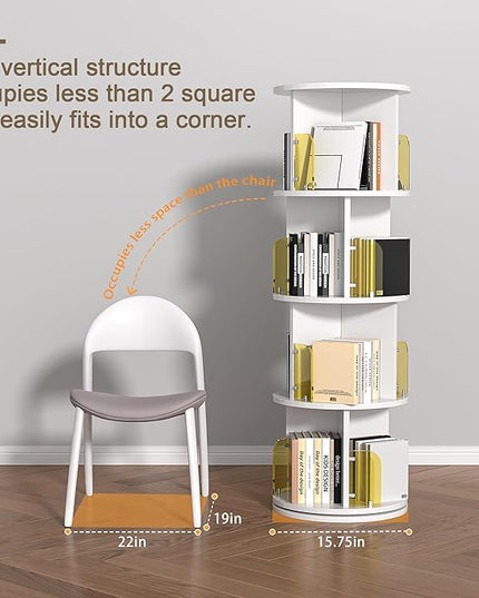 VECELO Rotating Bookshelf, 4-Tier Small Corner Display with Acrylic Window, Ideal Storage Solution for Kids and Adults in Bedrooms, Living Rooms, Space Efficient and Elegant White Design - LeafyLoom