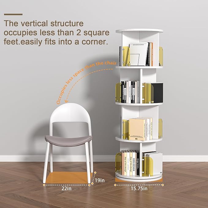 VECELO Rotating Bookshelf, 4-Tier Small Corner Display with Acrylic Window, Ideal Storage Solution for Kids and Adults in Bedrooms, Living Rooms, Space Efficient and Elegant White Design - LeafyLoom