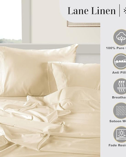 LANE LINEN 100% Egyptian Cotton Bed Sheets - 1000 Thread Count 3-Piece Twin XL Set Long Staple Bedding Sateen Weave Luxury Hotel Fits Upto 16" Mattress Ivory - LeafyLoom