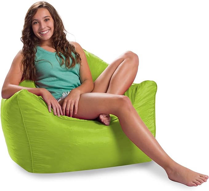 Posh Creations Structured Comfy Bean Bag Chair for Gaming, Reading, and Watching TV, Malibu Lounge, Soft Nylon-Lime - LeafyLoom