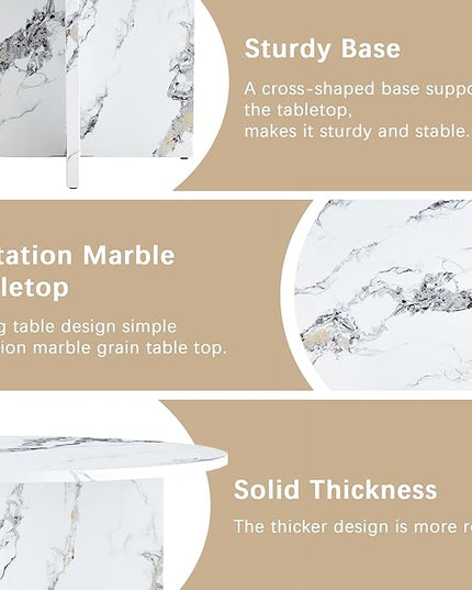 NicBex Round Dining Table for 4-6, 47 Inch Modern Kitchen Faux Marble Table Small Dinner Table MDF Kitchen Dinning Table for Cafe Restaurant Wine Bar Home Office Conference, White - LeafyLoom