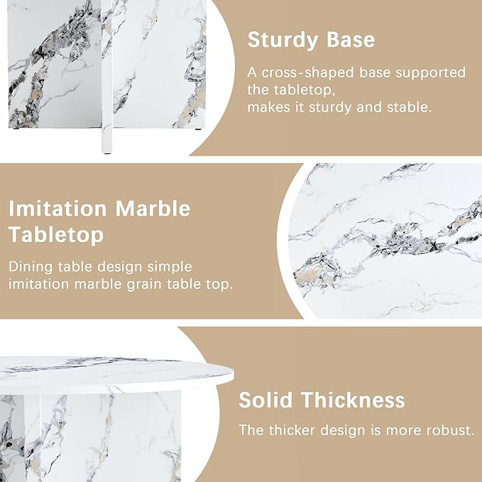 NicBex Round Dining Table for 4-6, 47 Inch Modern Kitchen Faux Marble Table Small Dinner Table MDF Kitchen Dinning Table for Cafe Restaurant Wine Bar Home Office Conference, White - LeafyLoom