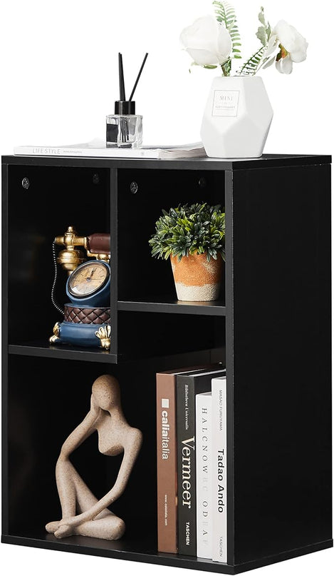 VECELO 3-Cube Small Bookshelf, Modern Bookcases with Shelves Height Up to 12.8 Inches, Suit for Common Size TextBook, Vertical or Horizontal, Cubby Storage Organizer,Vintage Black - LeafyLoom