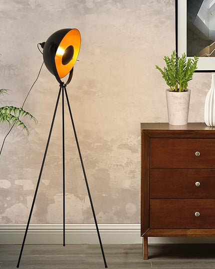 Modern Industrial Tripod LED Satellite Floor Table Lamp - Vintage Adjustable Reading Standing Desk Light Deco - Movie Media Nautical Elegant Design Lighting for Living Room Bedroom(Black,E26 Base) - LeafyLoom