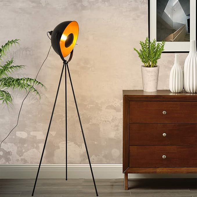 Modern Industrial Tripod LED Satellite Floor Table Lamp - Vintage Adjustable Reading Standing Desk Light Deco - Movie Media Nautical Elegant Design Lighting for Living Room Bedroom(Black,E26 Base) - LeafyLoom