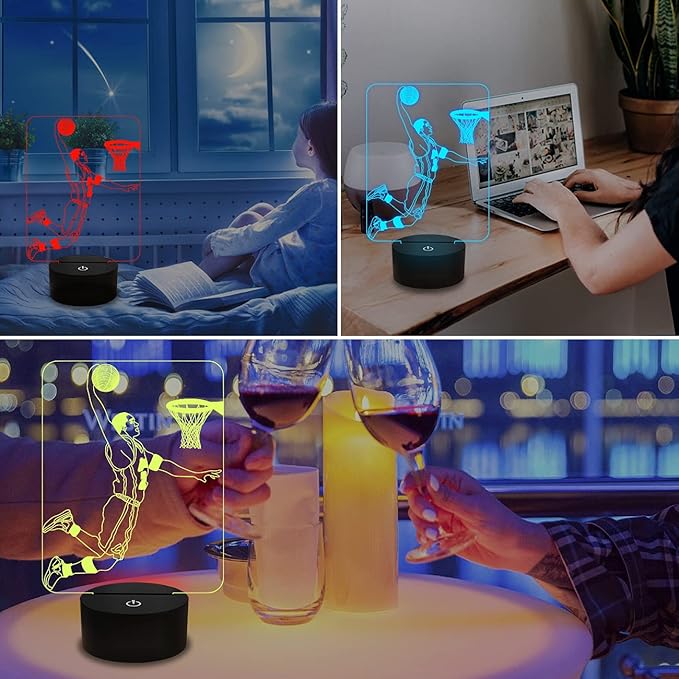 FULLOSUN Basketball 3D Night Light, Basketball Sport Gifts Bedside Lamp for Xmas Holiday Birthday Gifts for Kids Basketball Fan with Remote Control 16 Colors Changing + 4 Changing Mode + Dim Function - LeafyLoom