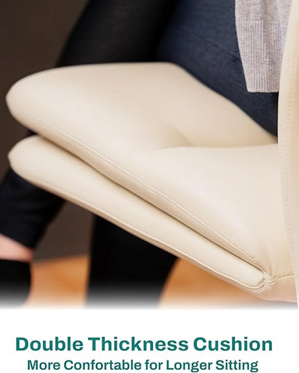 Criss Cross Chair with Wheels - Cross Legged Office Chair, Wide Armless Desk Chair Comfy Swivel Vanity Chair for Home Office, PU Leather - Beige - LeafyLoom