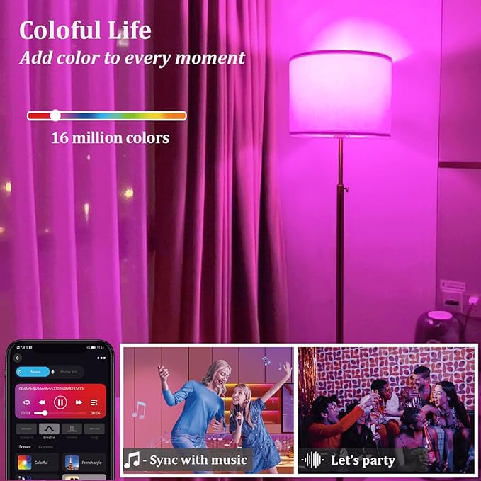 Gold Floor Lamp for Living Room with Remote Control, Marble Base 1200 Lumens 15W Adjustable Height Modern Floor Lamp Standing Lamp for Bedroom, Smart Control Alexa & Google Assistance Compatible - LeafyLoom
