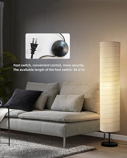 Modern Floor Lamp, Dimmable 3 Levels Brightness Paper Tall Lamp Standing Lamps with Lampshade, 55'' Minimalist Floor Lamps for Office, Kids Room, Reading, Home Decor (White) - LeafyLoom