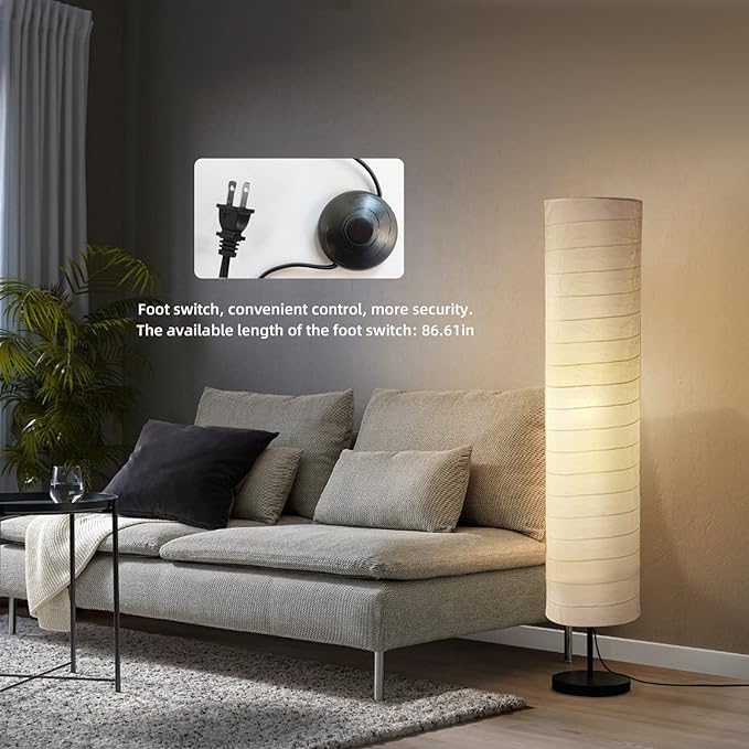 Modern Floor Lamp, Dimmable 3 Levels Brightness Paper Tall Lamp Standing Lamps with Lampshade, 55'' Minimalist Floor Lamps for Office, Kids Room, Reading, Home Decor (White) - LeafyLoom