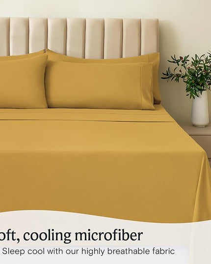 LuxClub Bed Linen Set, 6Pc King Microfiber Sheets, Medallion Gold, Deep Pockets, Wrinkle Free, Cooling, Hypoallergenic - LeafyLoom
