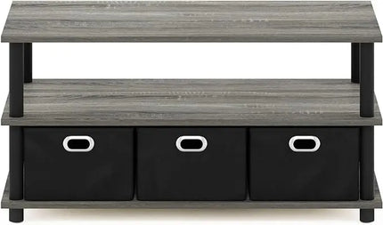 FURINNO Turn-N-Tube Coffee Table, 31.22D x 15.5W x 15.8H in, French Oak Grey/Black/Black - LeafyLoom