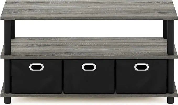 FURINNO Turn-N-Tube Coffee Table, 31.22D x 15.5W x 15.8H in, French Oak Grey/Black/Black - LeafyLoom