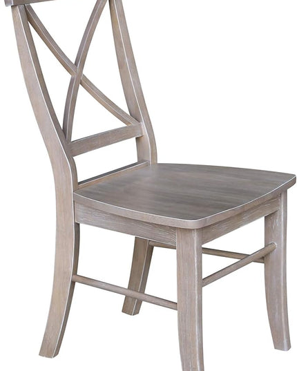 International Concepts Set of Two Dining Chairs and 42" Round Drop Leaf Table, Washed Gray Taupe - LeafyLoom