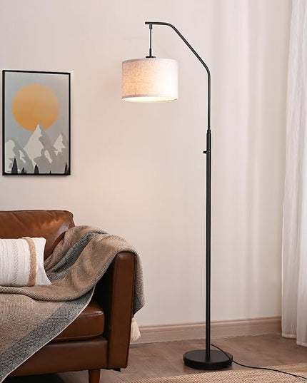 DEWENWILS Black Dimmable Arched Floor Lamp, Stepless Dimmable Corner Lamp with Hanging Lampshade, Standing Tall Arc Lamps for Living Room Corner, Bedroom, Office, LED Bulb Included - LeafyLoom