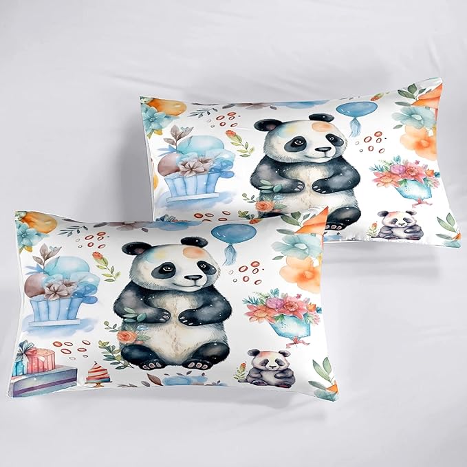 Panda Comforter Set Queen Size - Panda Bedding for Boys Girls Cute Panda Set Cartoon Pandas Print Comfort Queen Bedding Set for Kids Teens, 1 Comforter+2 Pillowcases - LeafyLoom
