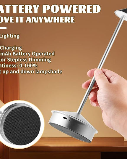 Rechargeable Battery Operated Desk Lamp with Touch Sensor Cordless Portable LED Table Lamp， Three-Level Dimmable Suitable for Bars/Cafes/Restaurants/Bedrooms/Camping Sites (Silver) - LeafyLoom