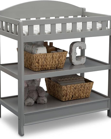 Delta Children Heartland 4-in-1 Convertible Crib Infant Changing Table with Pad + Serta Perfect Start Crib Mattress, Grey - LeafyLoom