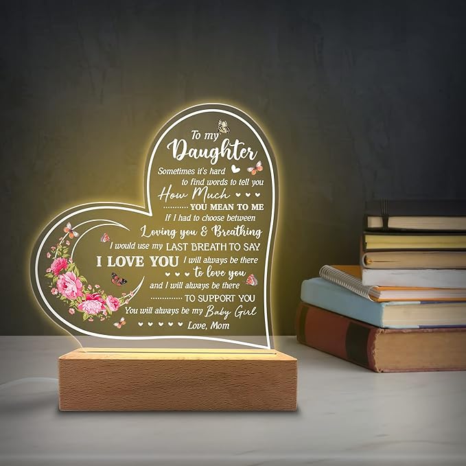 Acrylic Night Light Gifts for Daughter - You Will Always be My Baby Girl - Daughter Gifts from Mom, Dad for Birthday, Graduation, Wedding - Sentimental Gifts for Daughter - LeafyLoom