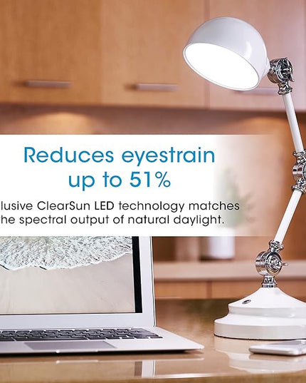 OttLite Pharmacy Adjustable LED Desk Lamp with USB Charging, Prevention Series - Designed to Reduce Eyestrain, 3-Point Adjustable Neck, 3 Brightness Settings with Touch Controls - Office Work, Reading - LeafyLoom