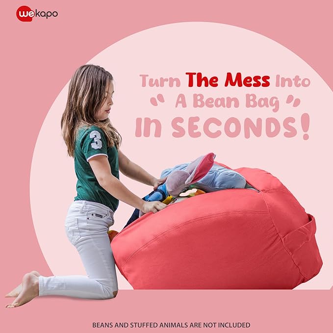 Wekapo Stuffed Animal Storage Bean Bag Chair Cover for Kids | Stuffable Zipper Beanbag for Organizing Children Plush Toys Large Premium Cotton Canvas (Solid Red, X-Large) - LeafyLoom