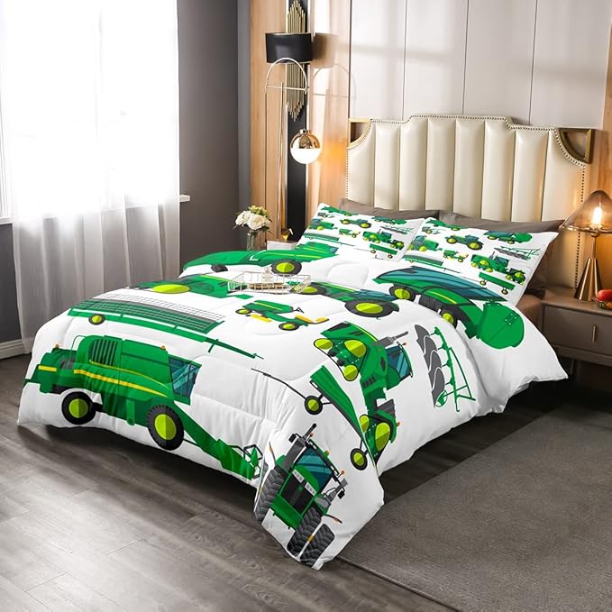 Tractor Bedding Set Twin Size Equipment Trucks Comforter Excavator Comforter Set for Child Kids Boys Teens Construction Site Car Quilt Set for Car Theme Room Bedroom Dorm Decor with 1 pillow case - LeafyLoom