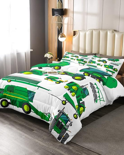 Kids Equipment Trucks Comforter Set Full, Boys Tractor Comforter, Excavators Down Comforter, Farm Heavy Machinery Truck Crane Bedding Set,Construction Site Cars Quilt Set for Child Girls Teens - LeafyLoom
