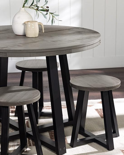 Walker Edison Rustic Solid Wood Distressed Round Kitchen Dining Room Table, 42 Inch, Grey - LeafyLoom
