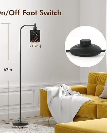 Floor Lamp for Bedroom, LED Floor Lamps for Living Room with 6W LED Bulb, Foot Switch, Farmhouse Modern Standing Lamps for Bedroom with Decorative Cutout Lampshade, Arc Vintage Stand up Light, Black - LeafyLoom