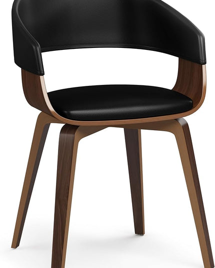 SIMPLIHOME Lowell Mid Century Modern Bentwood Dining Chair in Black Vegan Faux Leather for The Dining Room - LeafyLoom
