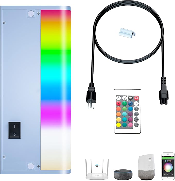 LED Smart Under Cabinet Lights Hardwired or Plug in White and Color Ambiance Dimmable with Remote Control Work with Amazon Alexa, Google App Controlled Under Counter Lighting (12 Inch) LAMPAOUS