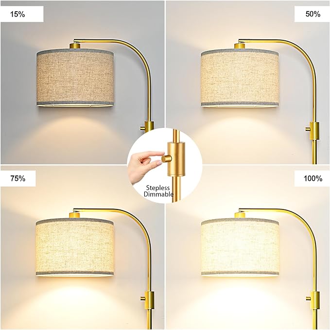 【Upgraded】 Dimmable Floor Lamp, 1200 Lumens LED Bulb Included, Gold Arc Floor Lamps for Living Room Modern Standing Lamp with Linen Shade, Tall Lamp for Living Room Bedroom Office Reading Room Nursery - LeafyLoom