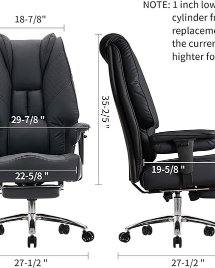 Big and Tall Office Chair 400lbs Wide Seat, Leather High Back Executive Office Chair with Foot Rest, Ergonomic Office Chair Lumbar Support for Lower Back Pain Relief (Black) - LeafyLoom
