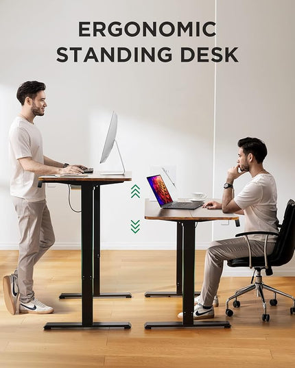 Memory Electric Height Adjustable Desk Sit Stand Up Computer Workstation for Home Office, 48inch, Rustic Brown - LeafyLoom