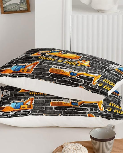 Axolotl Excavator Bedding Set Queen Size,Yellow Excavator Bed Comforter for Kids Boys Teens,Tractor Truck Bedding Set for Boys,Construction Bedding Set for Boys,1 Quilt 2 Pillowcases,Deep Grey - LeafyLoom