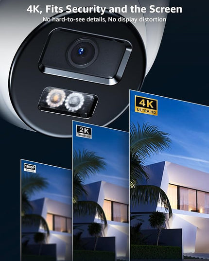 ANNKE C800 4Pcs Ultra HD 4K PoE Security Cameras with AI Human/Vehicle Detection, 8MP Turret IP Camera with Audio, Spotlight Color Night Vision, H.265+, IP67 Weatherproof, Support 512GB Micro SD ANNKE